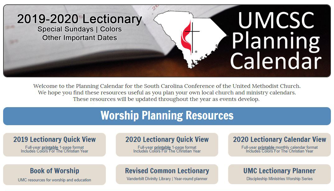 New online UMCSC planning calendar Lectionary, colors and more South